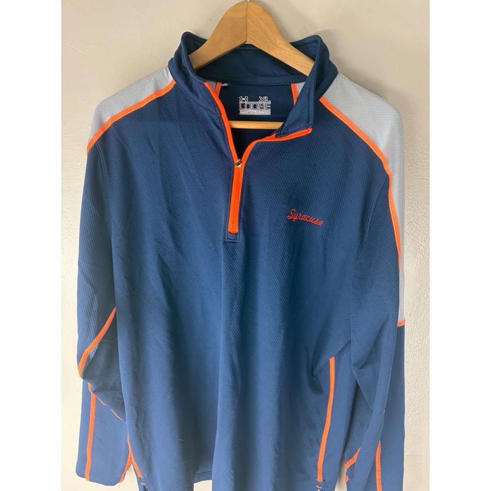 Under Armour Syracuse HeatGear Quarter Zip Pullover Navy Orange Mens XL Loose